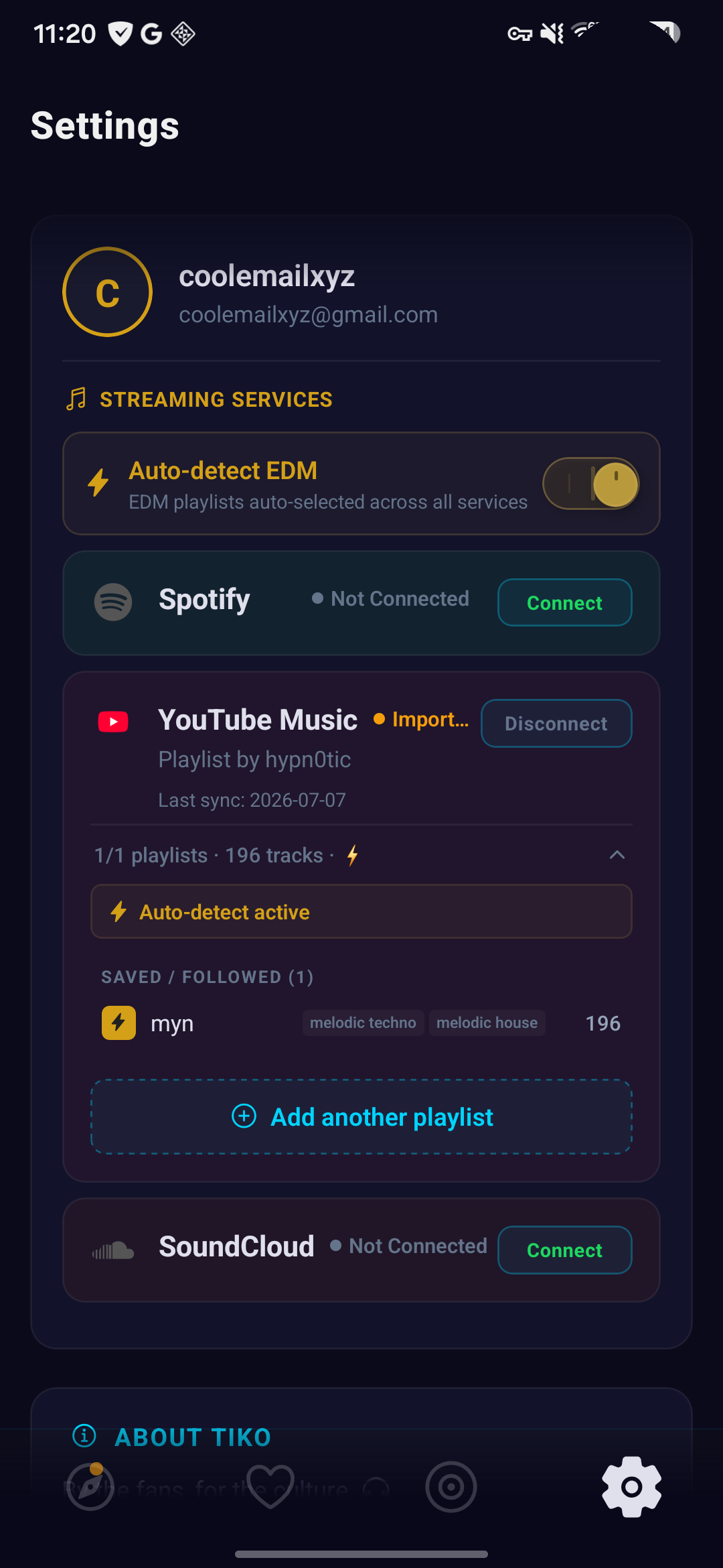 TıKO Settings — playlist import